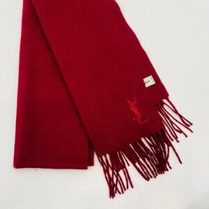 YSL Burgundy Wine Fringe Wool & Cashmere Scarf
